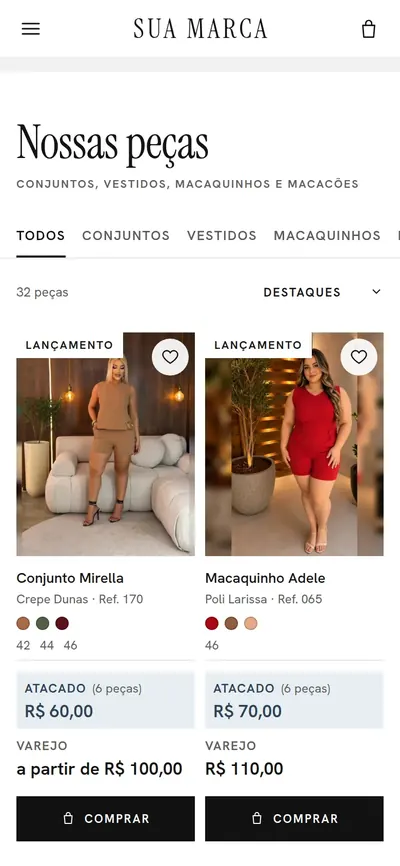 A vitrine de uma loja na Moda360, no celular